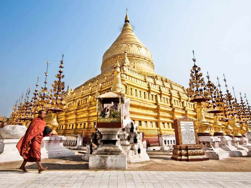Shwezigon Pagoda - the first and most sacred gold-plated pagoda in Myanmar.