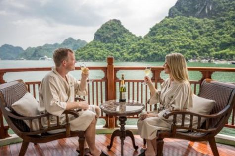 Enjoy the beautiful view of Halong Bay on sundeck