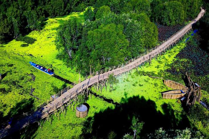 Tra Su longest bamboo walking bridge in the Vietnamese forest